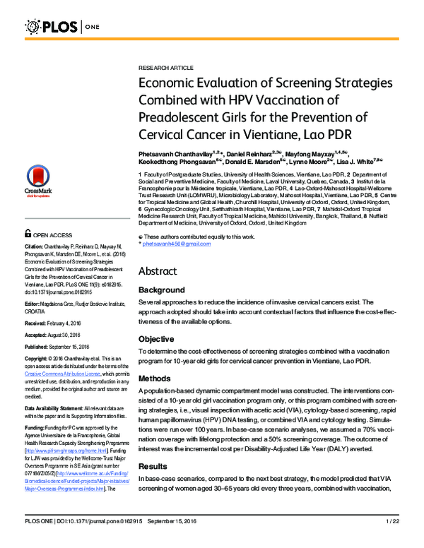 (PDF) Economic Evaluation of Screening Strategies Combined with HPV ...