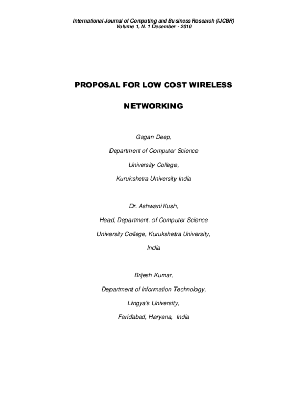 (PDF) Proposal for Low Cost Wireless Networking