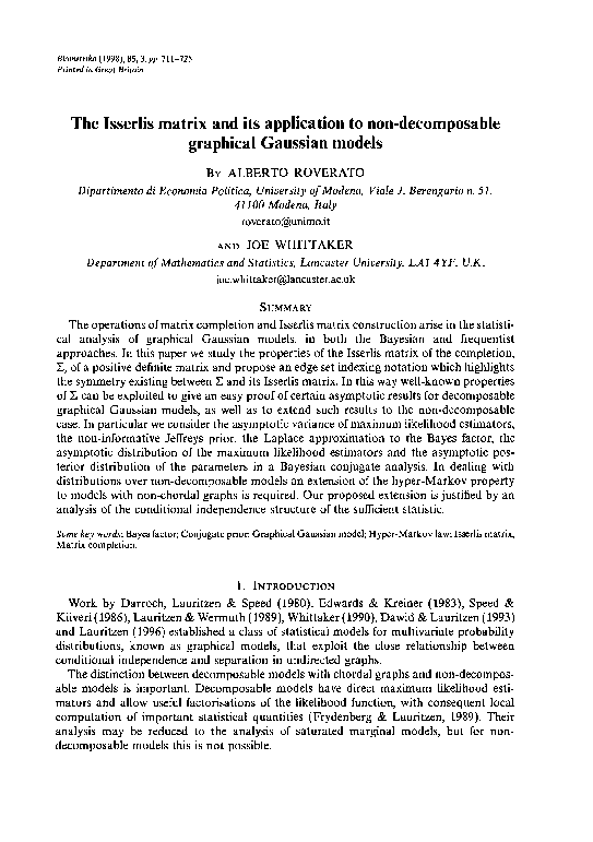 (PDF) The Isserlis matrix and its application to non-decomposable ...