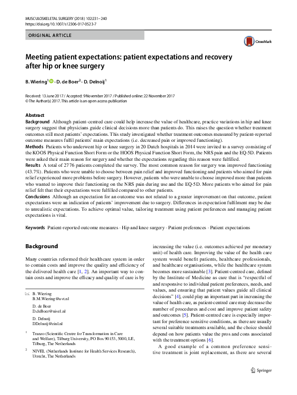 (PDF) Meeting patient expectations: patient expectations and recovery ...