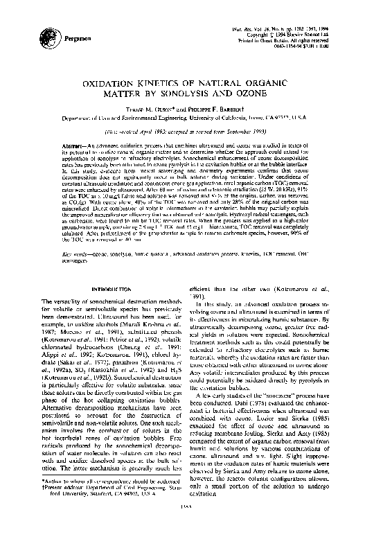 (PDF) Oxidation kinetics of natural organic matter by sonolysis and ozone