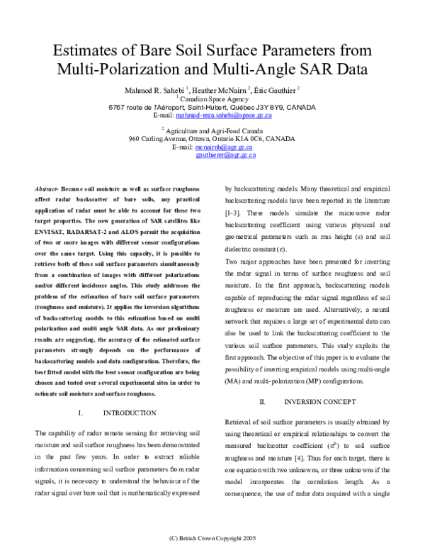(PDF) Estimates of bare soil surface parameters from multi-polarization ...