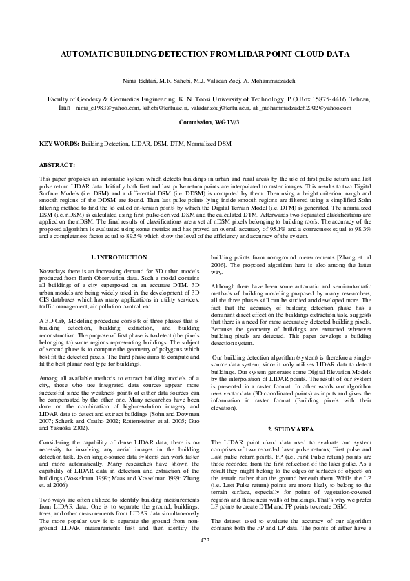 (PDF) Automatic Building Detection from Lidar Point Cloud Data