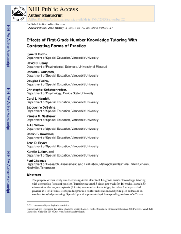 (PDF) Effects of first-grade number knowledge tutoring with contrasting ...