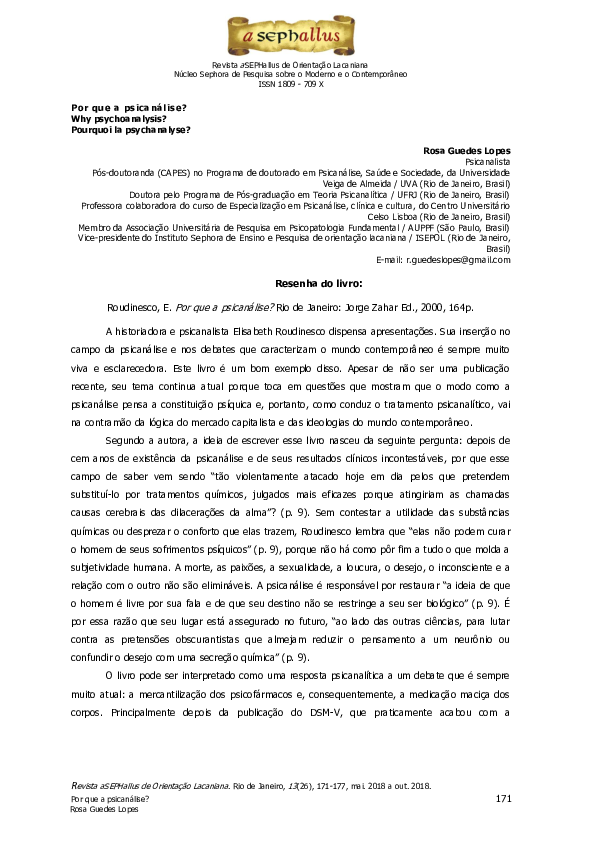 Por que a psicanálise?