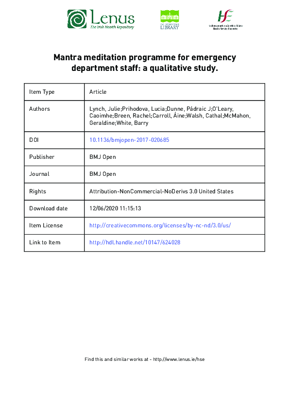 Pdf Mantra Meditation Programme For Emergency Department Staff A 