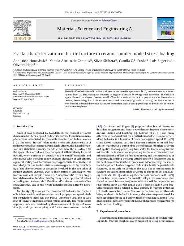 (PDF) Fractal characterization of brittle fracture in ceramics under
