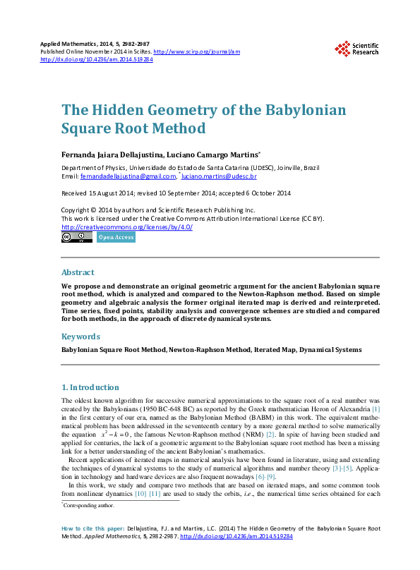 (PDF) The Hidden Geometry of the Babylonian Square Root Method