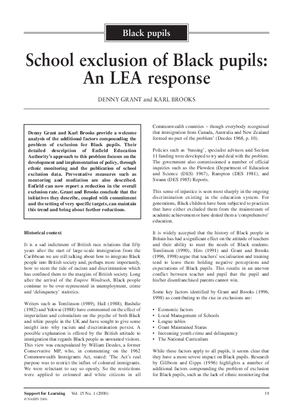 (PDF) School Exclusion of Black pupils:An LEA Response