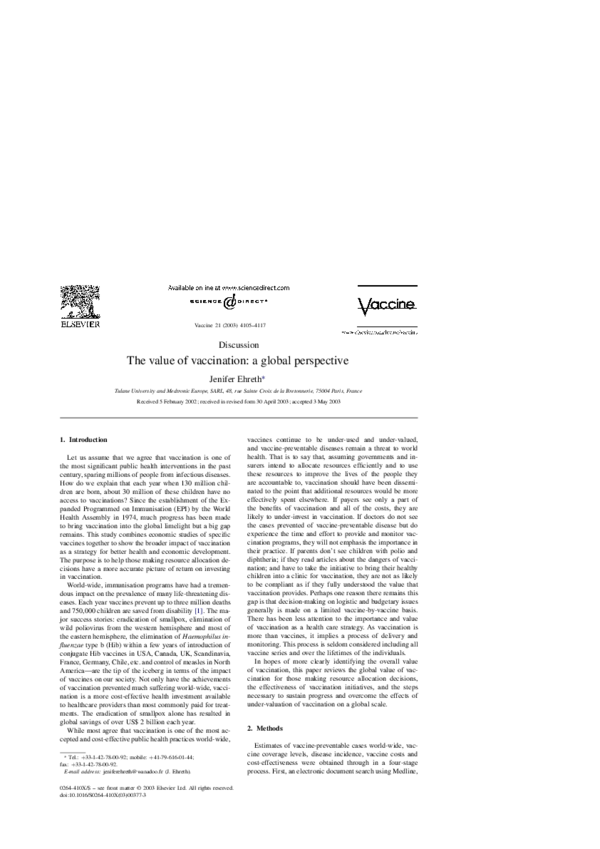 (PDF) The value of vaccination: a global perspective