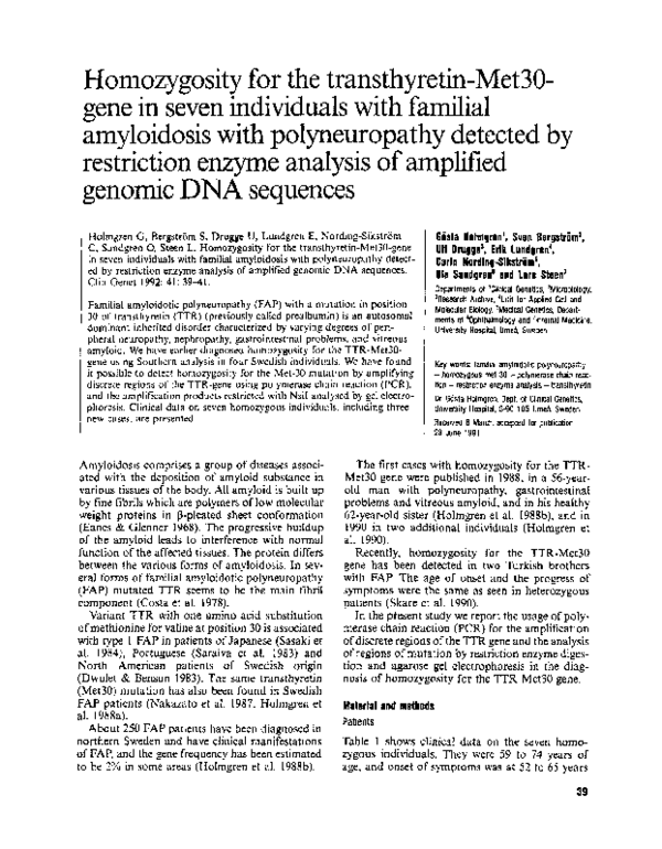 (PDF) Homozygosity for the transthyretin-Met30-gene in seven ...