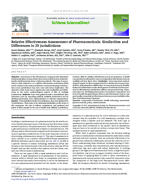 (PDF) Relative Effectiveness Assessment of Pharmaceuticals ...