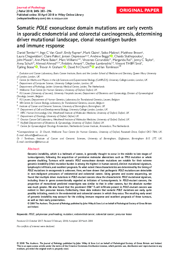(PDF) Somatic POLE exonuclease domain mutations are early events in ...
