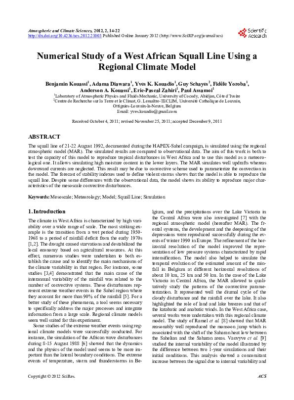 (PDF) Numerical Study of a West African Squall Line Using a Regional ...