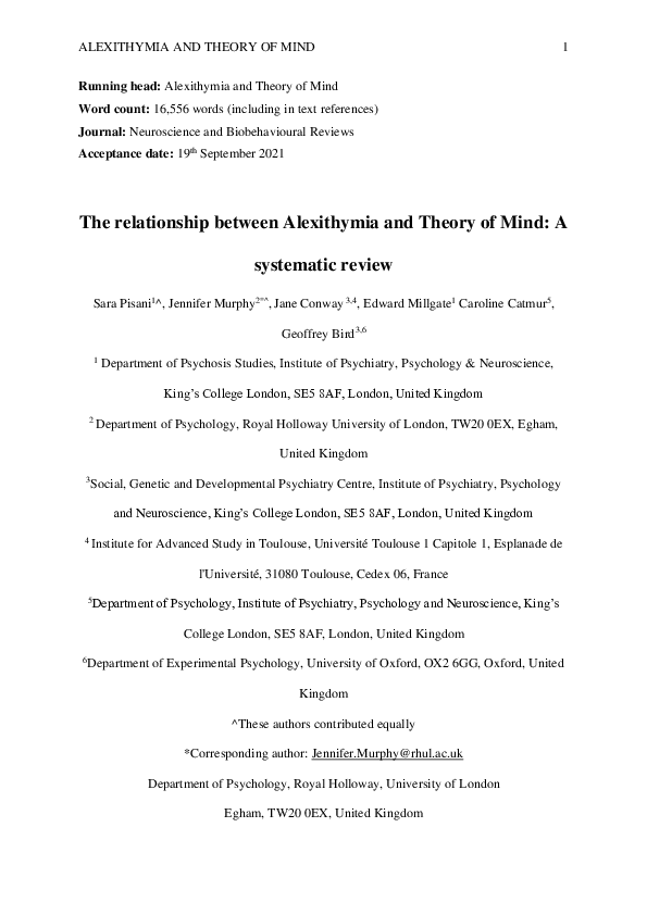 (PDF) The relationship between Alexithymia and Theory of Mind: A ...