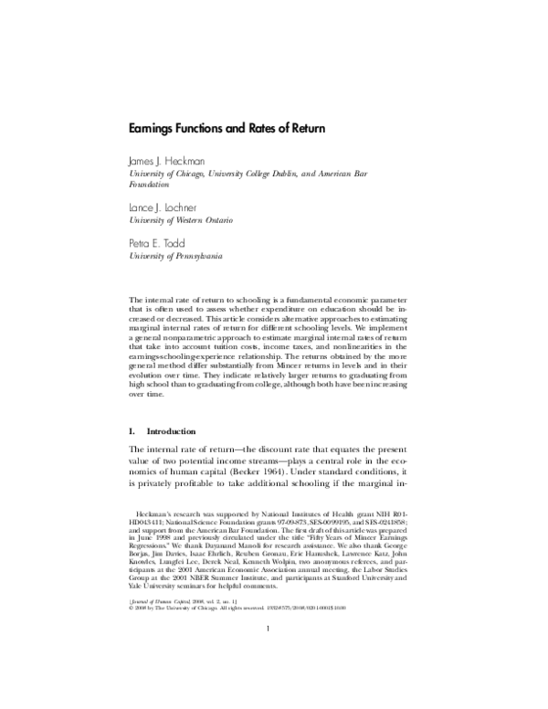 (PDF) Earnings Equations and Rates of Return The Mincer Equation and