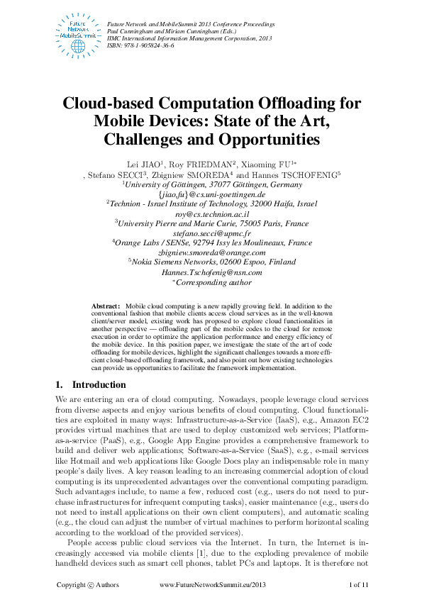 (PDF) Cloud-based computation offloading for mobile devices: State of ...