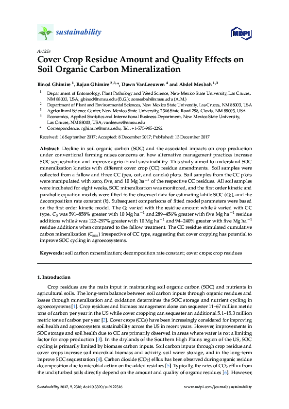 (PDF) Cover Crop Residue Amount and Quality Effects on Soil Organic ...