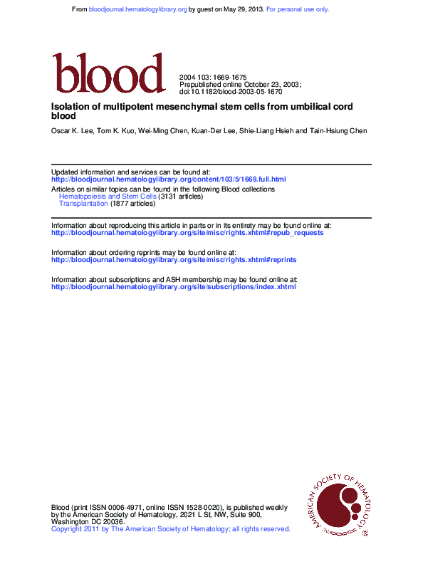 (PDF) blood Isolation of multipotent mesenchymal stem cells from ...