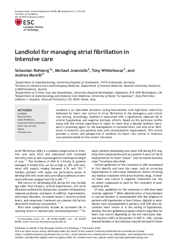 (PDF) Landiolol for managing atrial fibrillation in intensive care