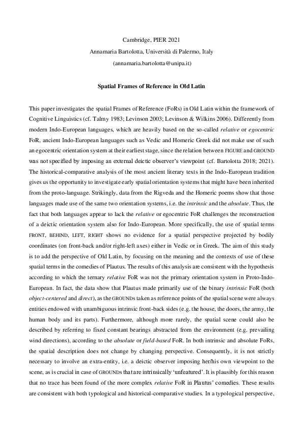 (PDF) Spatial Frames of Reference in Old Latin