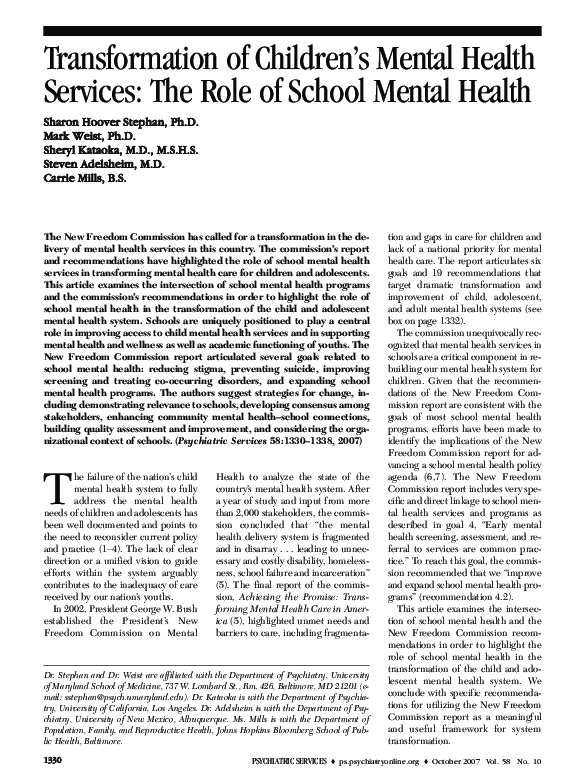 (PDF) Transformation of Children's Mental Health Services: The Role of ...