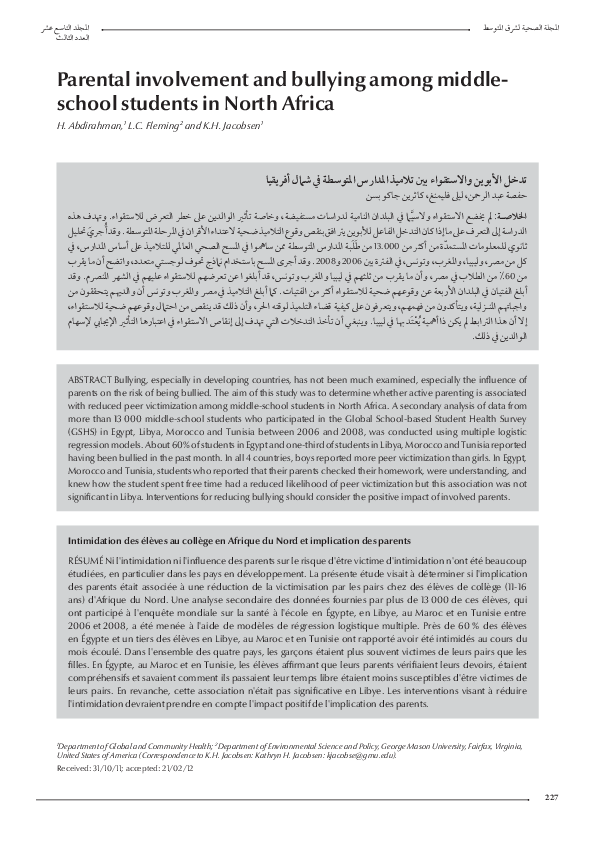 (PDF) Parental involvement and bullying among middle-school students in ...