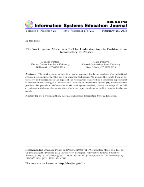 (PDF) The work system model as a tool for understanding the problem in ...