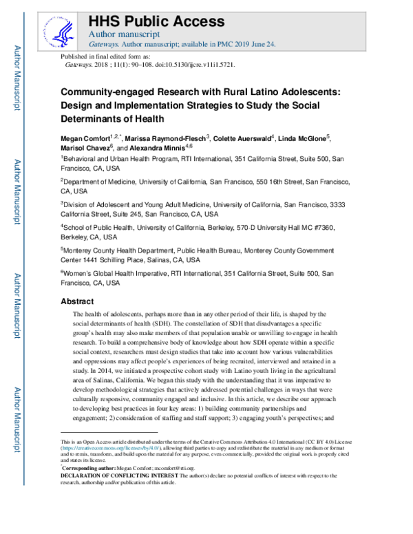 (PDF) Community-engaged Research with Rural Latino Adolescents: Design ...