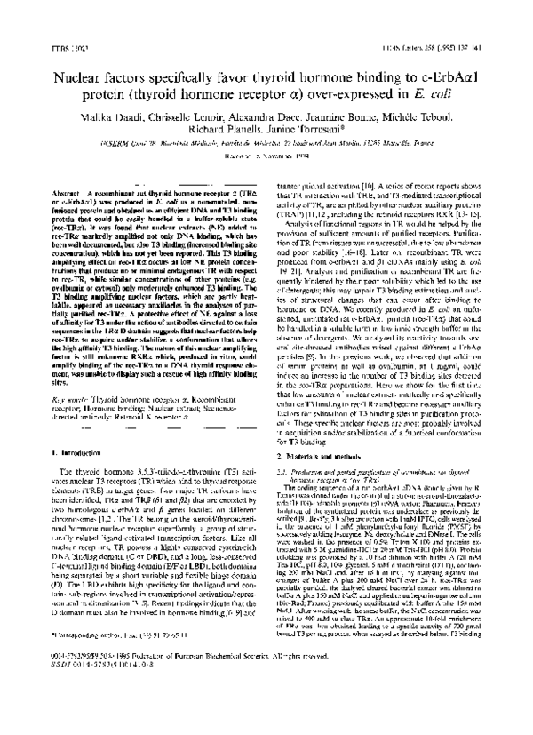 (PDF) Nuclear factors specifically favor thyroid hormone binding to c ...
