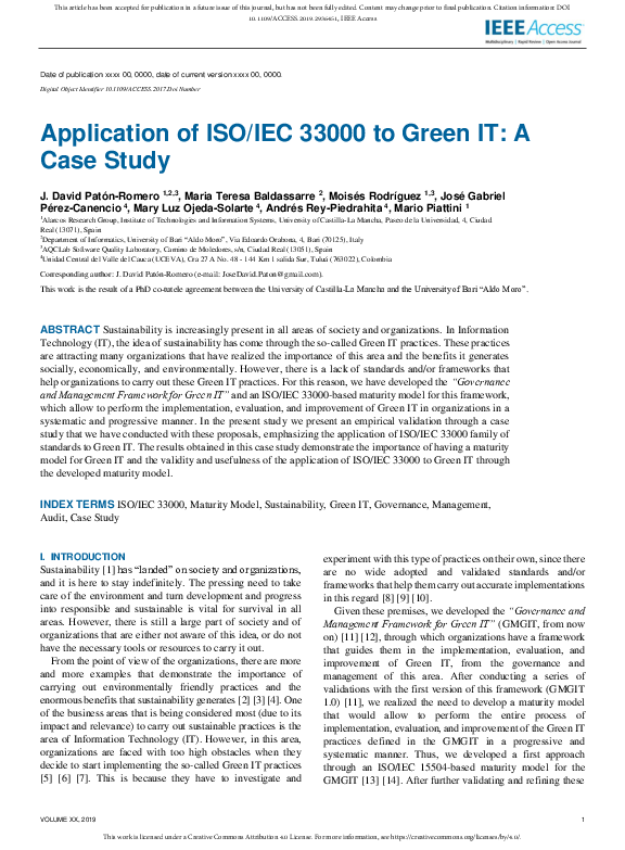 (PDF) Application of ISO/IEC 33000 to Green IT: A Case Study