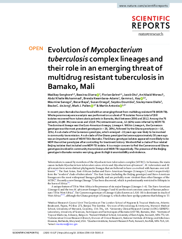 (PDF) Evolution of Mycobacterium tuberculosis complex lineages and ...
