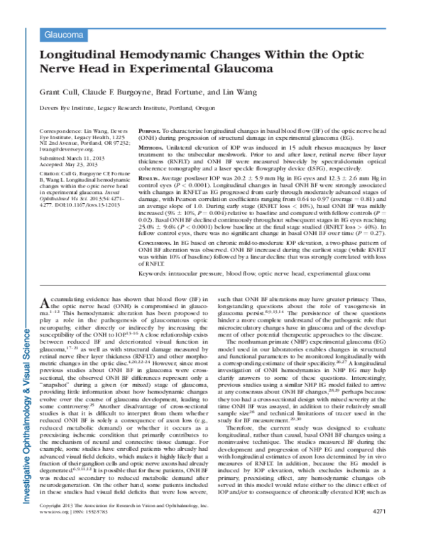 (PDF) Longitudinal Hemodynamic Changes within the Optic Nerve Head in ...