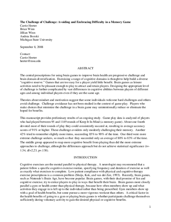 (PDF) The Challenge of Challenge: Avoiding and Embracing Difficulty in ...