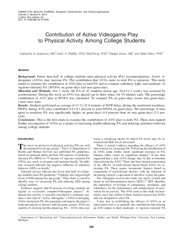 (PDF) Contribution of Active Videogame Play to Physical Activity Among ...