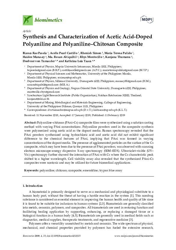 (PDF) Synthesis and Characterization of Acetic Acid-Doped Polyaniline ...