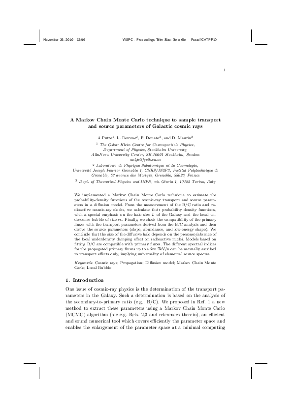 (PDF) A Markov Chain Monte Carlo technique to sample transport and ...