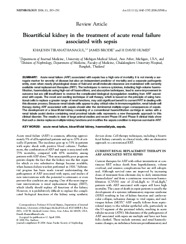 (PDF) Bioartificial kidney in the treatment of acute renal failure ...