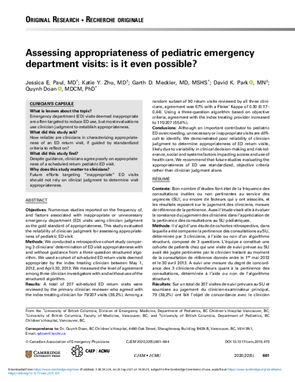 (PDF) Assessing appropriateness of pediatric emergency department ...