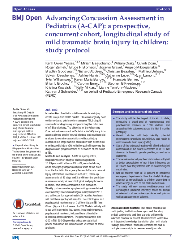 (PDF) Advancing Concussion Assessment in Pediatrics (A-CAP): a ...