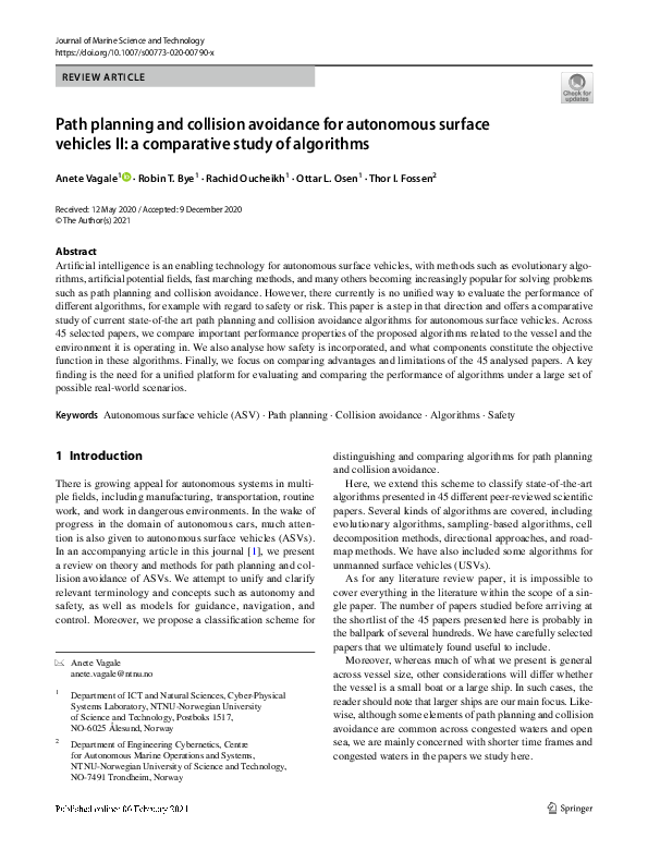 (PDF) Path planning and collision avoidance for autonomous surface ...