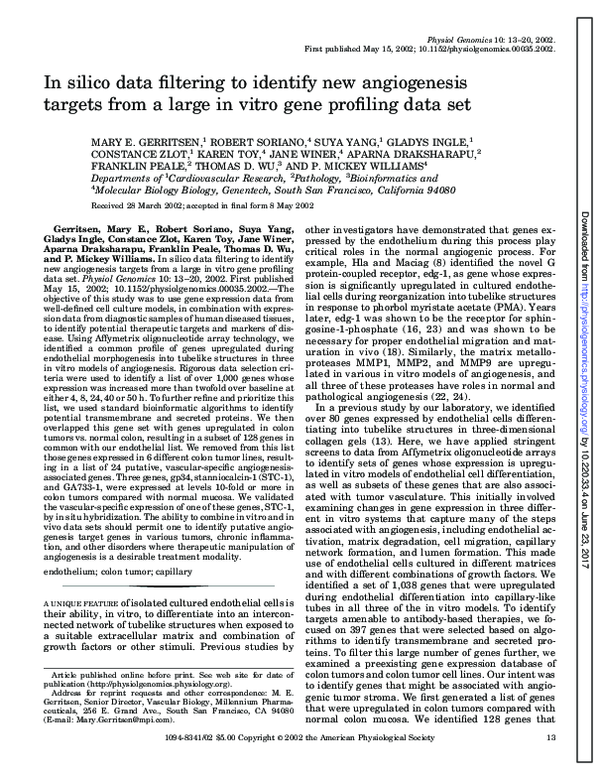 (PDF) In silico data filtering to identify new angiogenesis targets ...