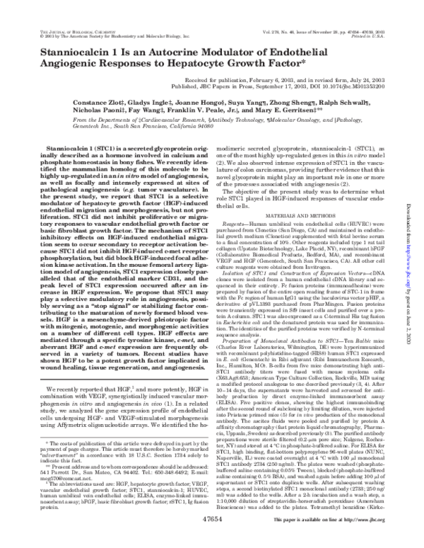 (PDF) Stanniocalcin 1 Is an Autocrine Modulator of Endothelial ...