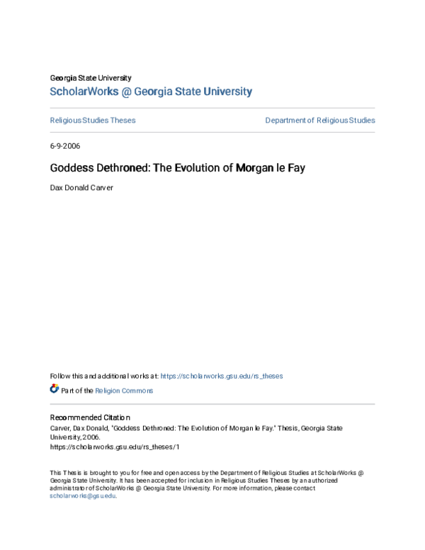Goddess Dethroned: The Evolution of Morgan le Fay