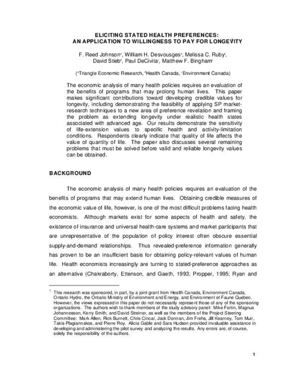 (PDF) Eliciting Stated Health Preferences: An Application to ...