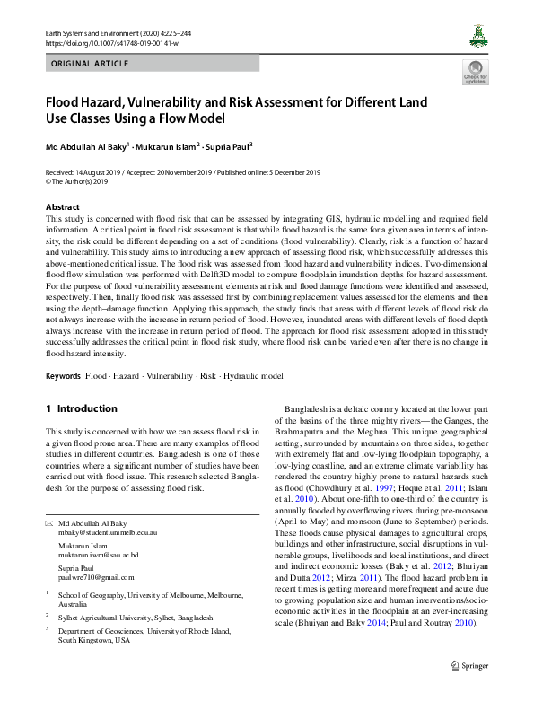 (PDF) Flood Hazard, Vulnerability and Risk Assessment for Different ...