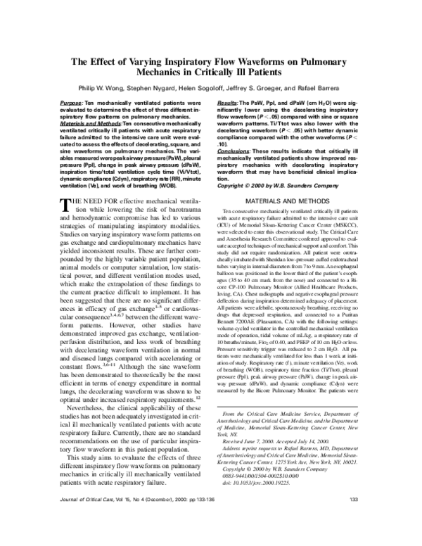 (PDF) The effect of varying inspiratory flow waveforms on pulmonary ...