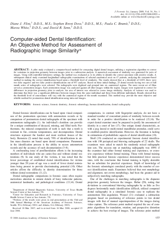 (PDF) Computer-aided Dental Identification: An Objective Method for ...