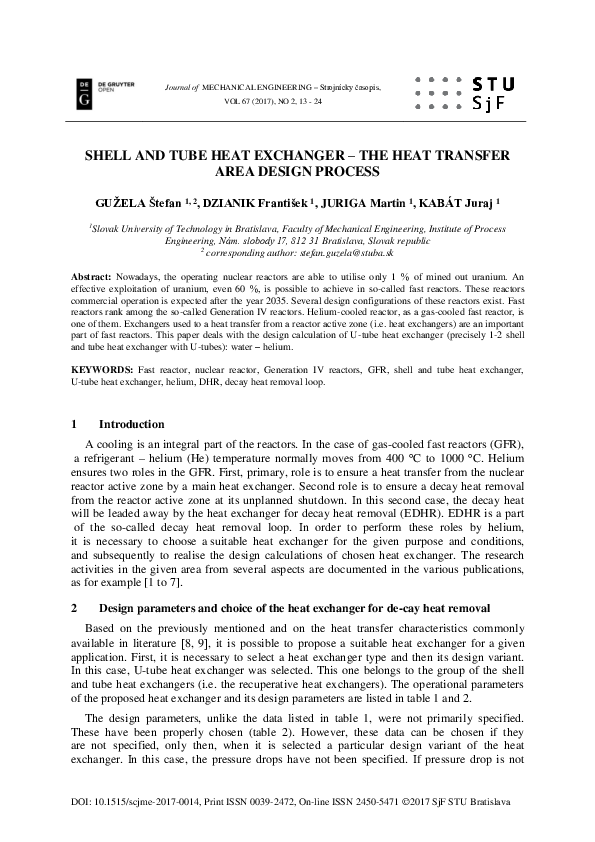 (PDF) Shell and Tube Heat Exchanger – the Heat Transfer Area Design Process