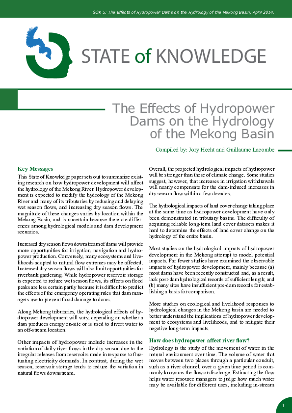 (PDF) The effects of hydropower dams on the hydrology of the Mekong Basin
